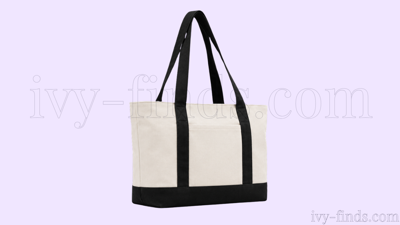 TOPDesign Canvas Tote Bag with Zipper & Pocket