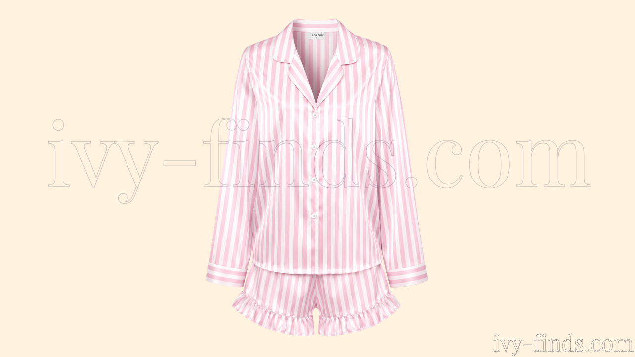 Ekouaer Satin Button-Down Pajama Set