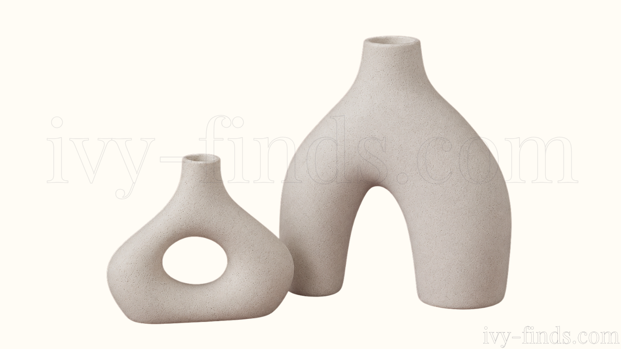 CEMABT Beige Ceramic Donut Vase Set — 2 Piece